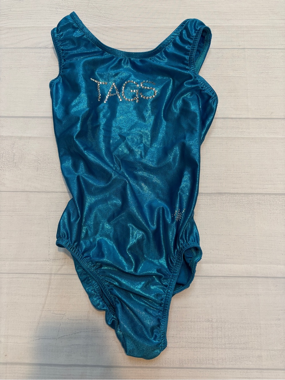 Girls Shimmery Teal Dance Leotard with Sparkle Logo
